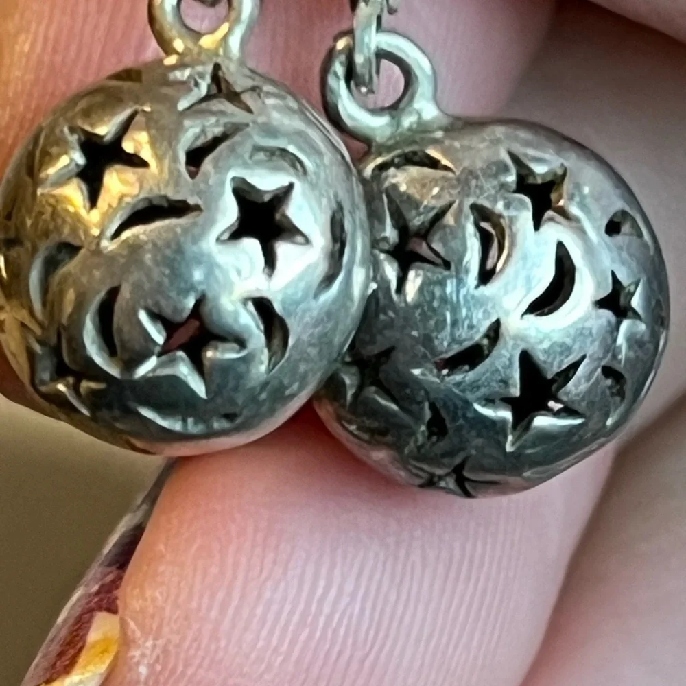 Sterling Moon and Star Cut out Ball Drop Earrings - Picture 3 of 5